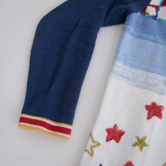 Vintage Storybook Knits Blue & White Stars Knit Embroidered Cardigan Sweater S - Picture 9 of 12
